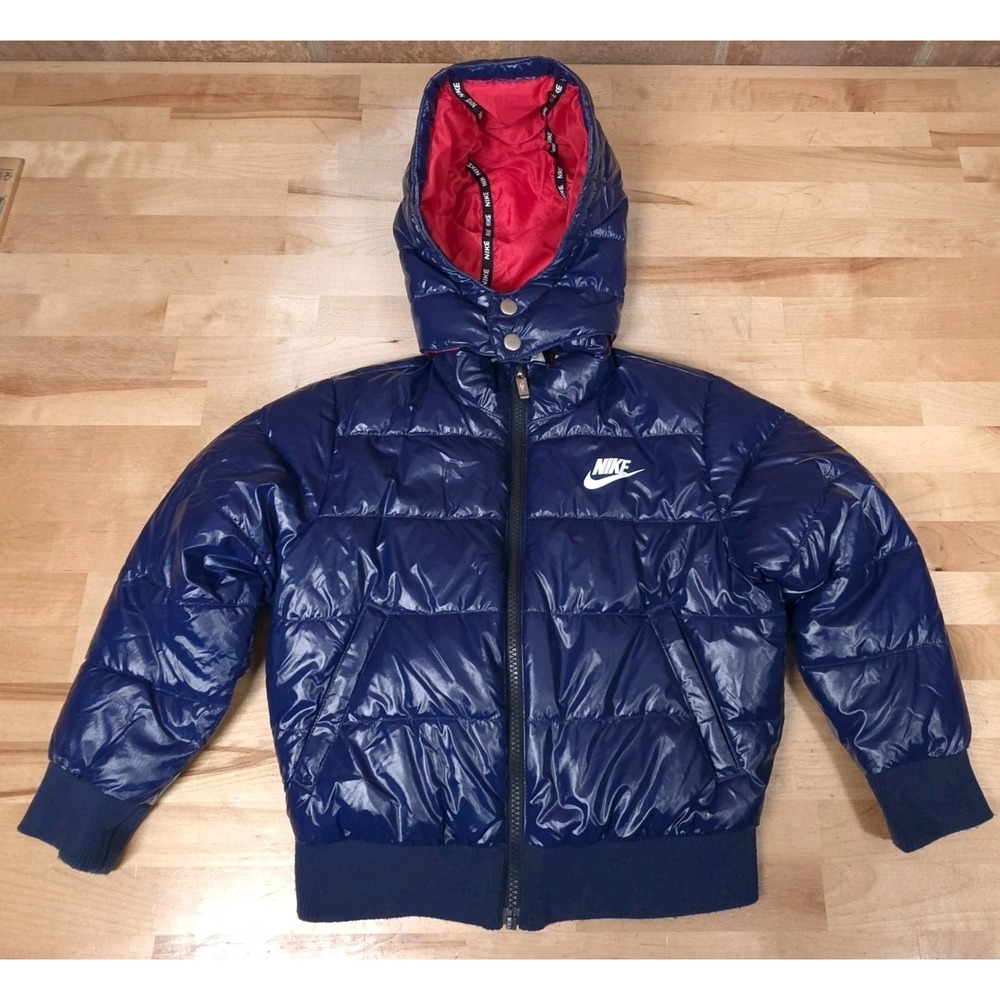 Nike Boys Kids Bomber Jacket Full Zip Hooded Puffer Jacket Blue Size 6